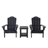 Key West 3 Piece Outdoor Patio All-Weather Plastic Wood Adirondack Bistro Set, 2 Adirondack chairs, and 1 small, side, end table set for Deck, Backyards, Garden, Lawns, Poolside, and Beaches, Black