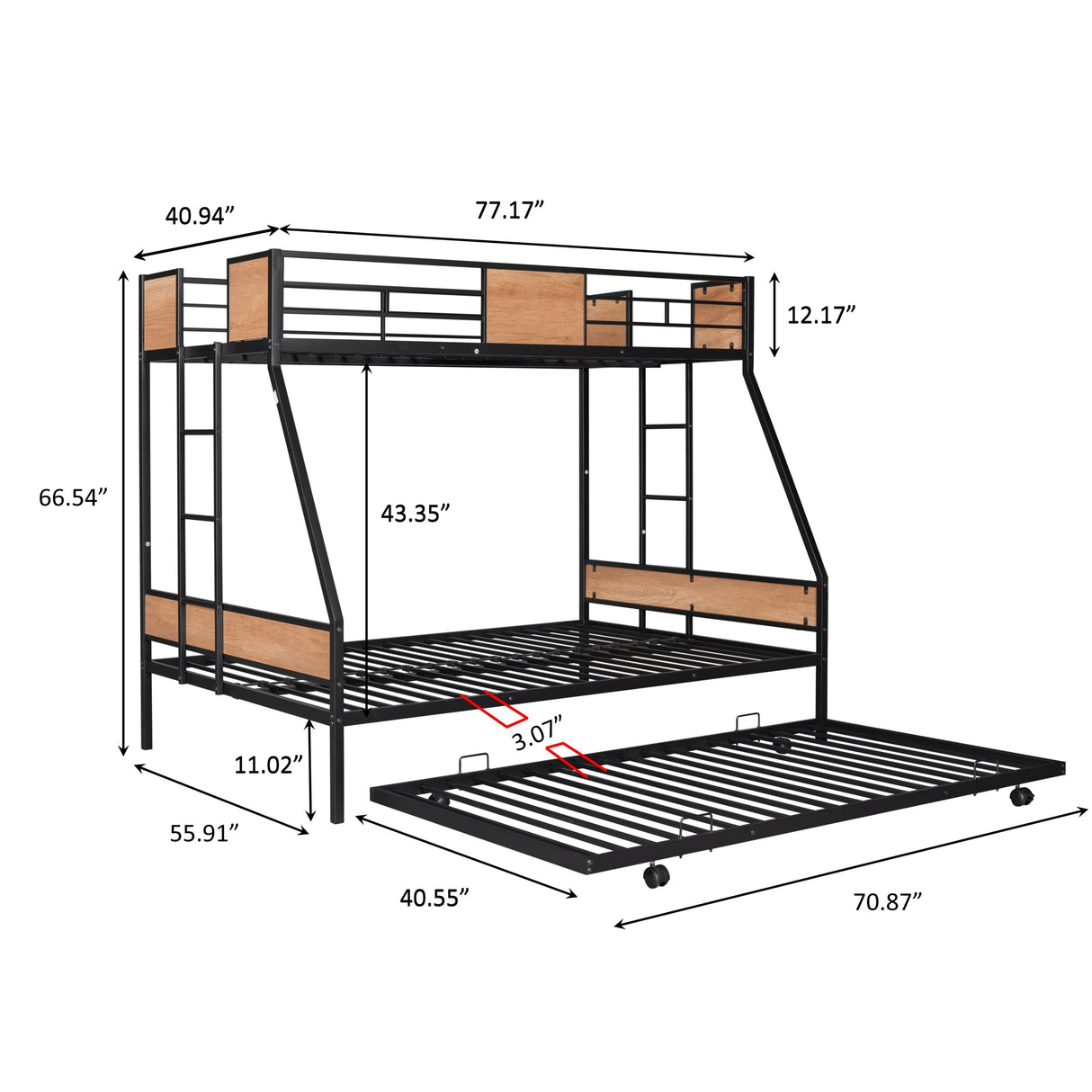 TWIN OVER FULL BUNK WITH TRUNDLE (old sku: W42737495) - Home Elegance USA