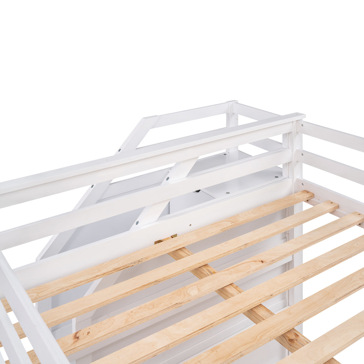 Full-over-Full Bunk Bed with Twin Size Trundle and 3 Storage Stairs,White - Home Elegance USA