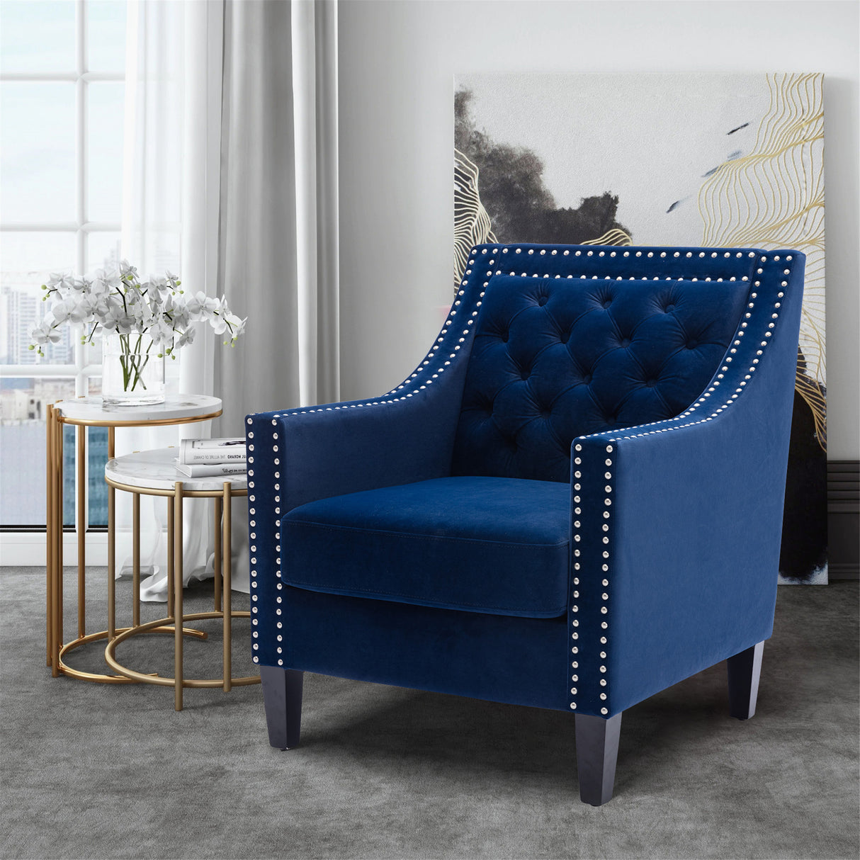COOLMORE  accent armchair living room chair  with nailheads and solid wood legs - Home Elegance USA