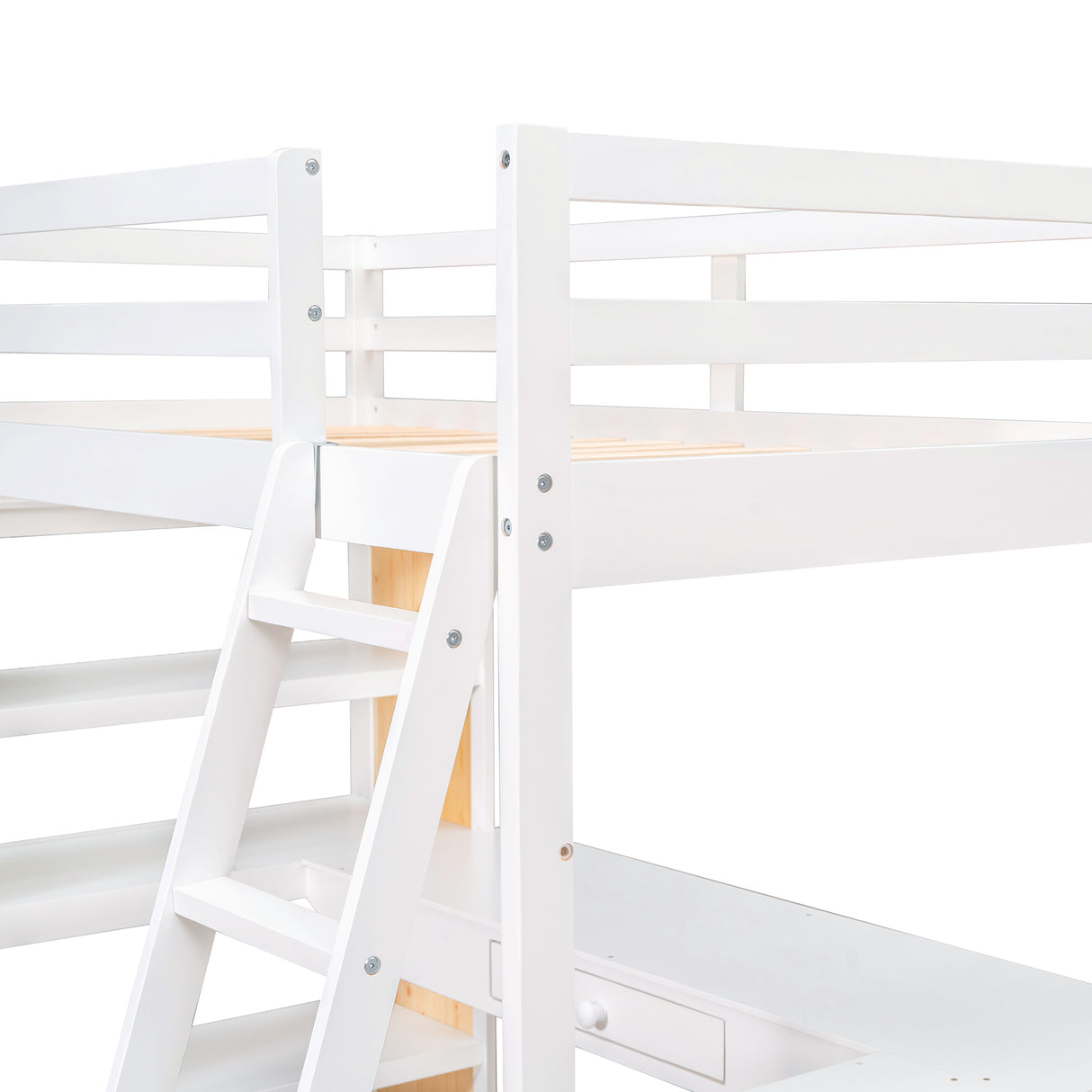 Twin Size Loft Bed with Ladder, Shelves, and Desk, White - Home Elegance USA