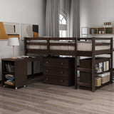 Low Study Twin Loft Bed with Cabinet and Rolling Portable Desk - Espresso (OLD SKU :LP000113AAP)