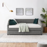 Full Size Daybed with Two Drawers Trundle Upholstered Tufted Sofa Bed, Linen Fabric, Grey (82.5"x58"x34")