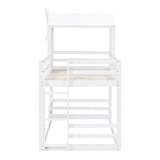 Twin over Twin Bunk Bed with Roof and Window, with Guardrails and Ladder, White - Home Elegance USA