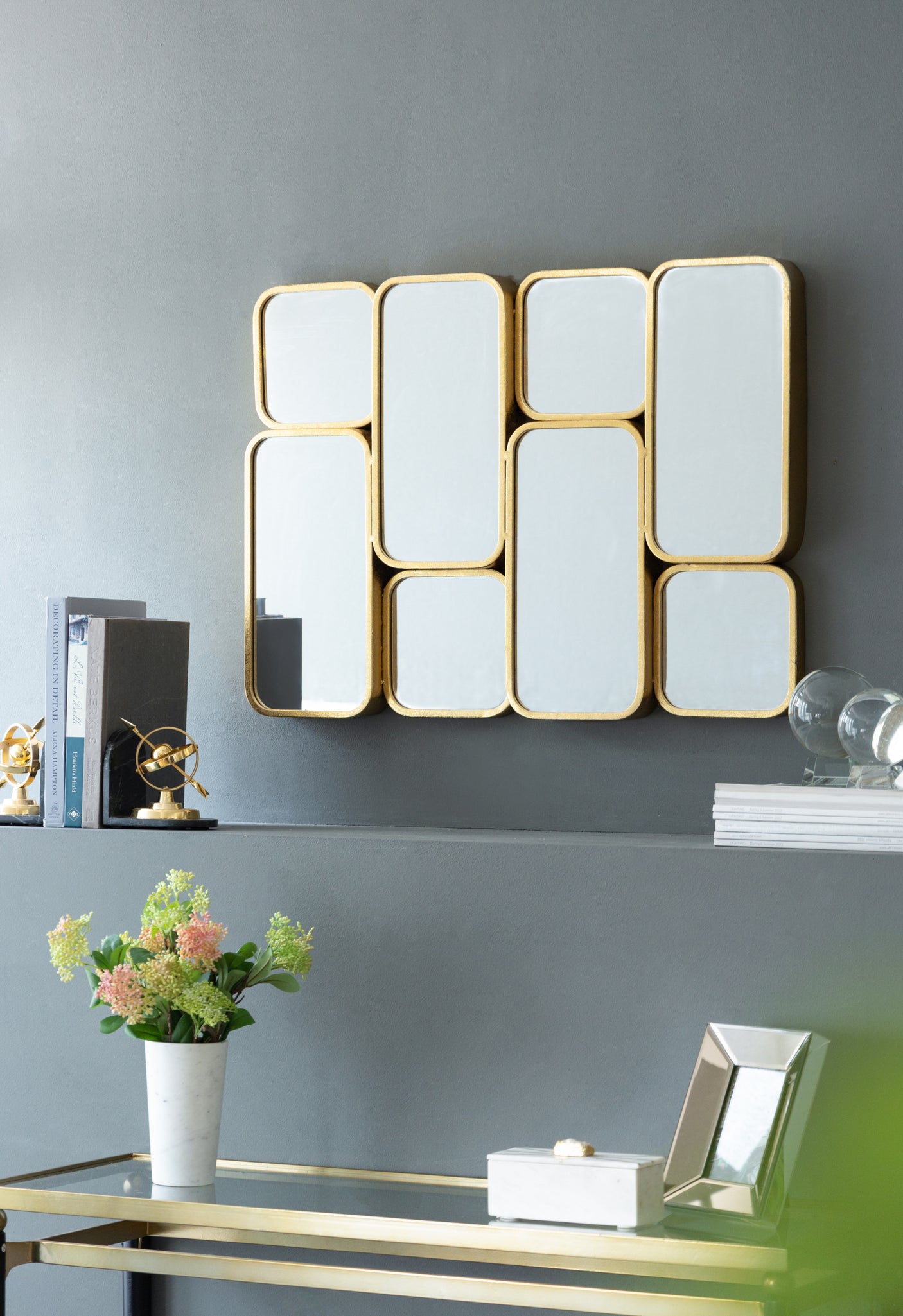 32" in Mirror with Golden Metal Framed Decorative Rectangle Mirror for Bedroom, Dressing Room, Hallway or Living Space. - Home Elegance USA
