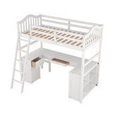 Twin size Loft Bed with Drawers, Cabinet, Shelves and Desk, Wooden Loft Bed with Desk - White(OLD SKU :LT000505AAK) - Home Elegance USA