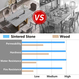 63"Modern artificial stone gray straight edge golden metal leg dining table -6 people - Home Elegance USA
