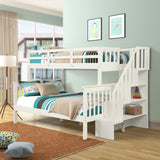 Stairway Twin-Over-Full Bunk Bed with Storage and Guard Rail for Bedroom, White color(OLD SKU :LP000019AAK) - Home Elegance USA