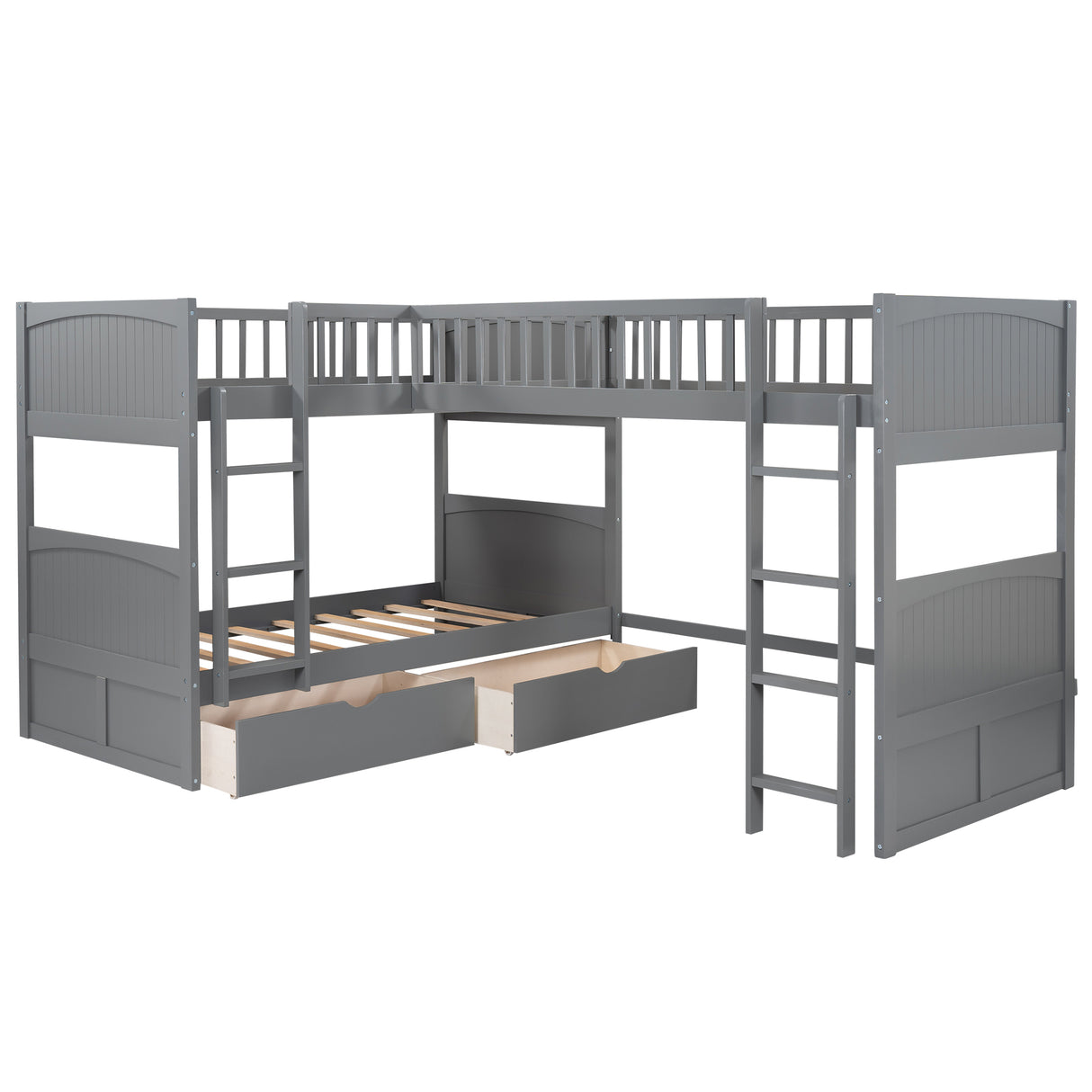 Twin Size Bunk Bed with a Loft Bed attached, with Two Drawers,Gray - Home Elegance USA