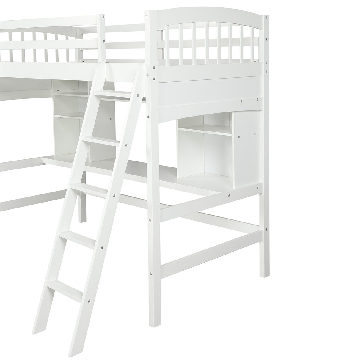 Twin size Loft Bed with Storage Shelves, Desk and Ladder, White(OLD SKU :LP000140KAA) - Home Elegance USA