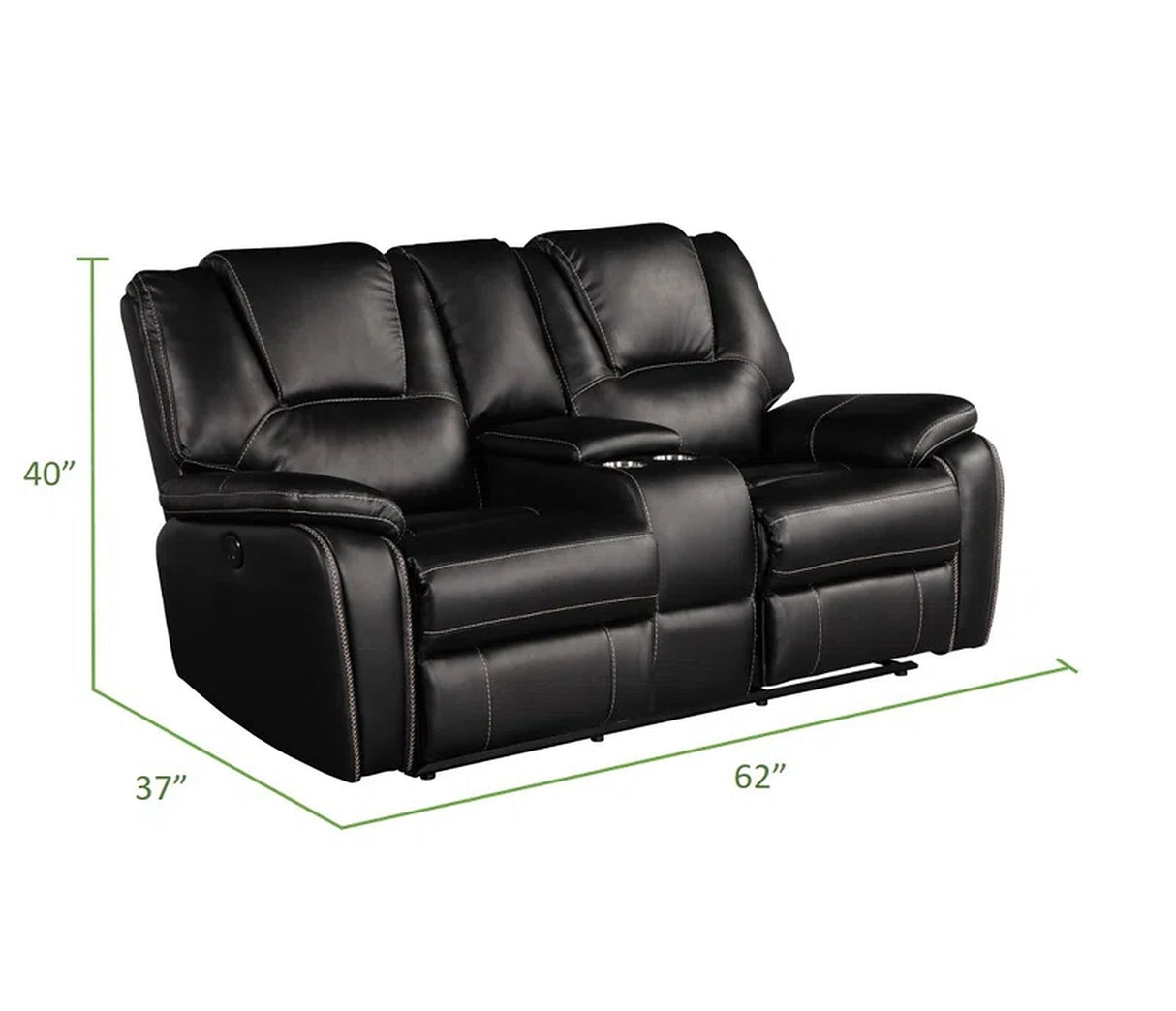 Hong Kong 3 Piece Power Reclining Sofa Set made with Faux Leather in Black Home Elegance USA