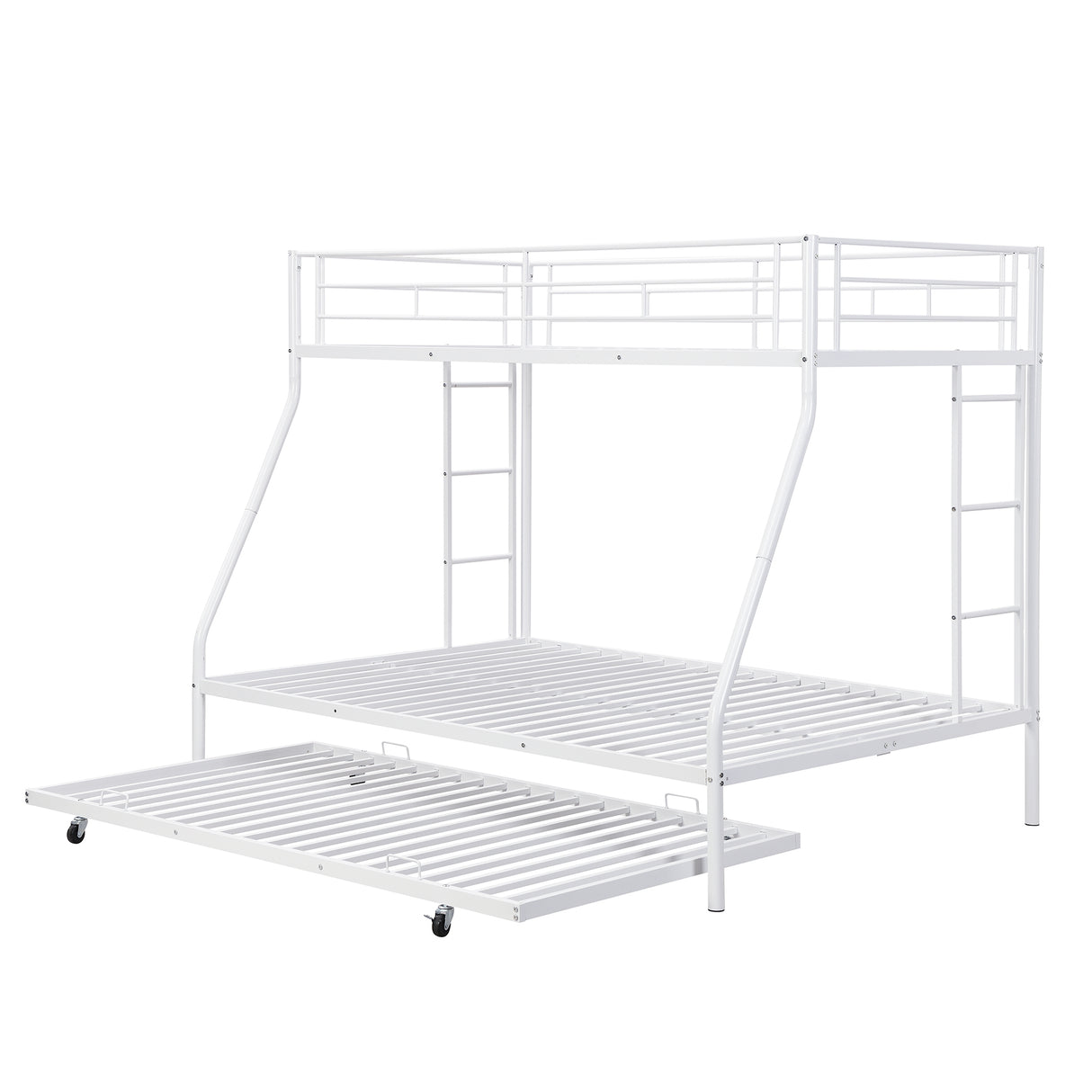 Twin over Full Bed with Sturdy Steel Frame, Bunk Bed with Twin Size Trundle, Two-Side Ladders, White - Home Elegance USA