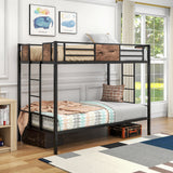 Bunk Bed Twin Over Twin Heavy Metal Bunk Bed with Ladder and Guardrail, Metal Bunk Bed, Storage Space, No Box Spring Needed Black - Home Elegance USA