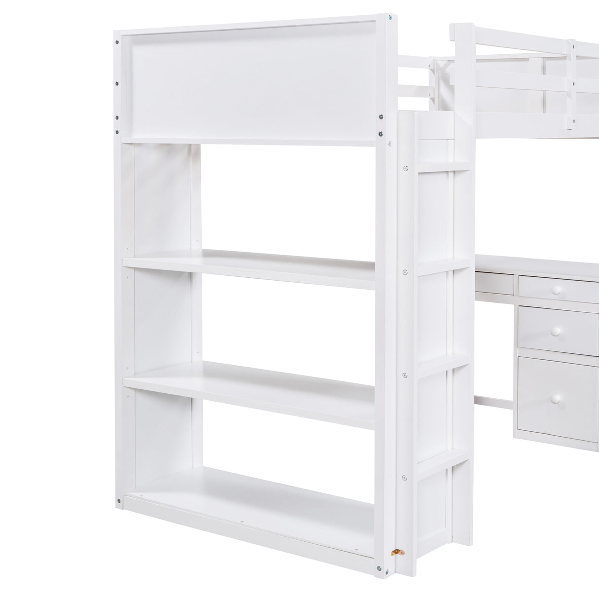 Twin Size Loft Bed with Ladder, Shelves, and Desk, White - Home Elegance USA