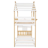 Stairway Twin-Over-Twin Bunk Bed,House Bed,Storage and Guard Rail,Natural Bed +White Stair（OLD SKU :LT000308AAK） - Home Elegance USA