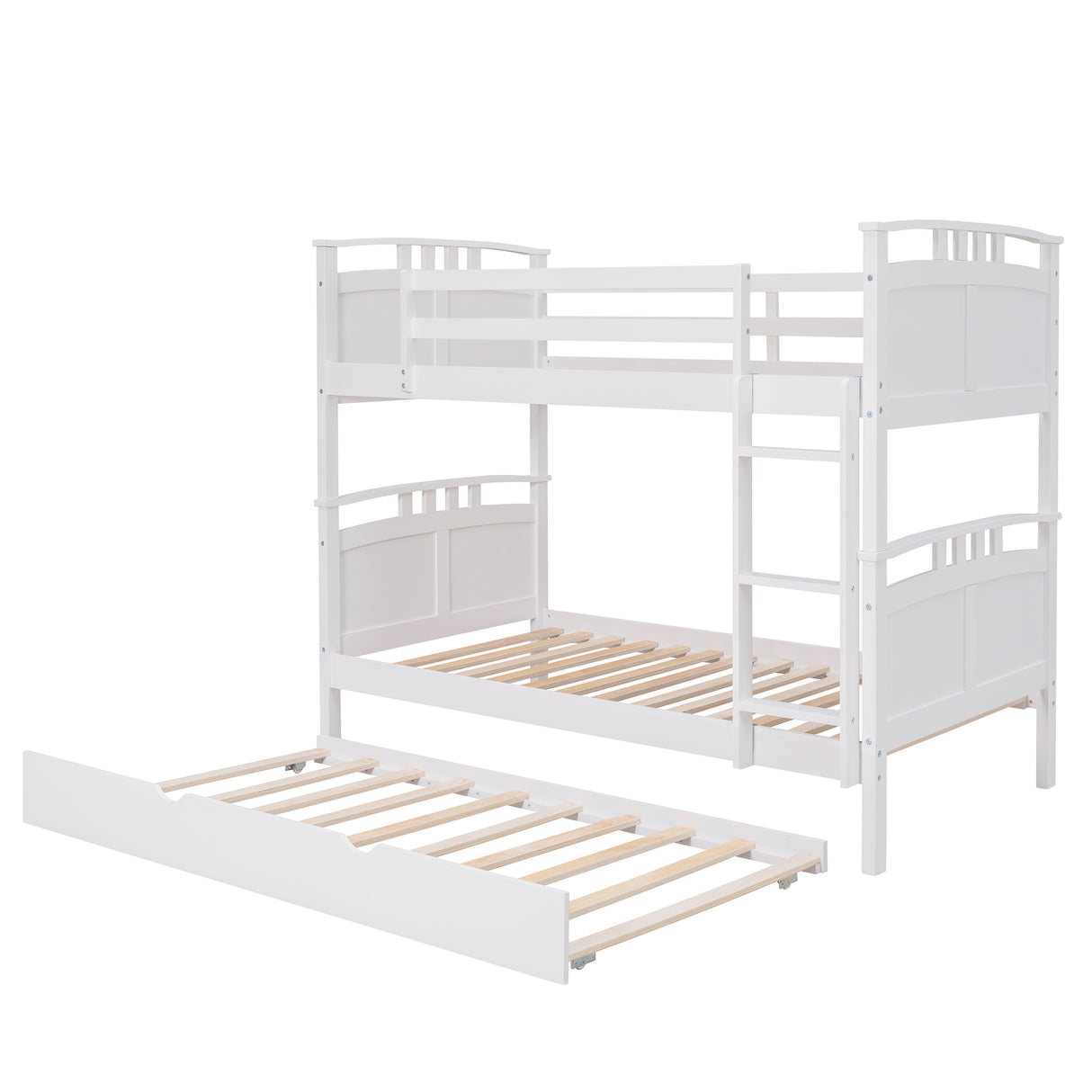 Twin-Over-Twin Bunk Bed with Twin size Trundle , Separable Bunk Bed for Bedroom - White - Home Elegance USA