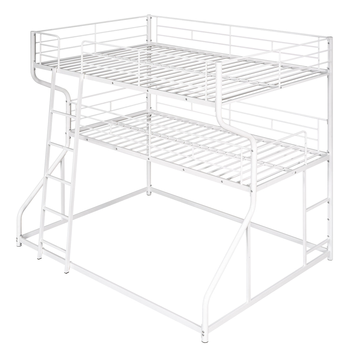 Full XL over Twin XL over Queen Size Triple Bunk Bed with Long and Short Ladder,White - Home Elegance USA