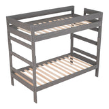 Twin over Twin Wood Bunk Bed with 2 Drawers, Gray - Home Elegance USA