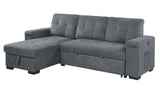 Toby Gray Woven Fabric Reversible Sleeper Sectional Sofa with Storage Chaise Cup Holder USB Ports and Pockets - Home Elegance USA