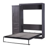 Full Size Murphy Bed with Wardrobe and Drawers, Storage Bed, can be Folded into a Cabinet, Gray - Home Elegance USA
