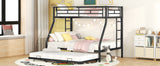 Twin over Full Bed with Sturdy Steel Frame, Bunk Bed with Twin Size Trundle, Two-Side Ladders, Black - Home Elegance USA