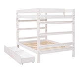 Full over Full Wood Bunk Bed with 2 Drawers, White - Home Elegance USA