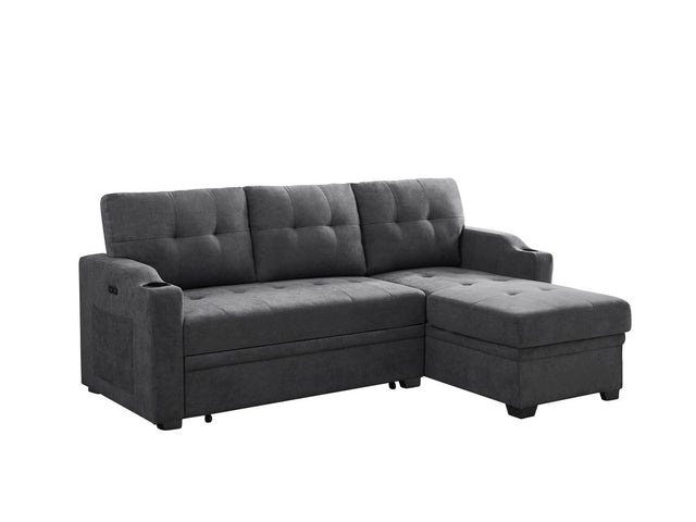 Mabel Dark Gray Woven Fabric Sleeper Sectional with cupholder, USB charging port and pocket - Home Elegance USA