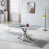 Modern Rectangular Marble Table for Dining Room/Kitchen, 1.02" Thick Marble Top, Chrome Plated Stainless Steel Base, Size:63"Lx35"Dx30"H(Not Including Chairs) - Home Elegance USA