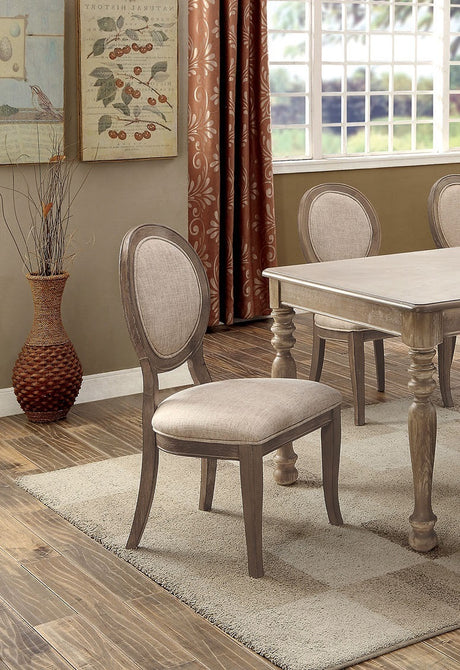 Transitional Rustic Oak and Beige Side Chairs Set of 2 Chairs Dining Room Furniture Padded fabric seat Elegant Kitchen Dining Room - Home Elegance USA