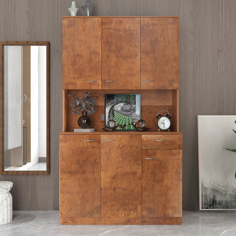 70.87" Tall Wardrobe& Kitchen Cabinet, with 6-Doors, 1-Open Shelves and 1-Drawer for bedroom,Walnut Home Elegance USA