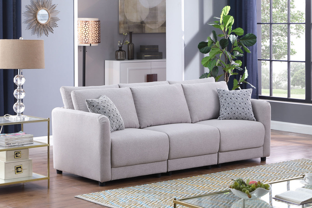 Penelope Light Gray Linen Fabric Sofa with Pillows - Home Elegance USA