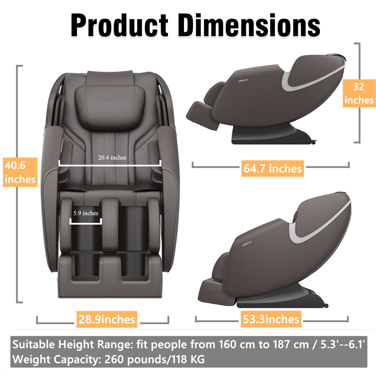 BOSSCARE Massage Chair Recliner with Zero Gravity Airbag Massage Bluetooth Speaker Foot Roller Black Home Elegance USA