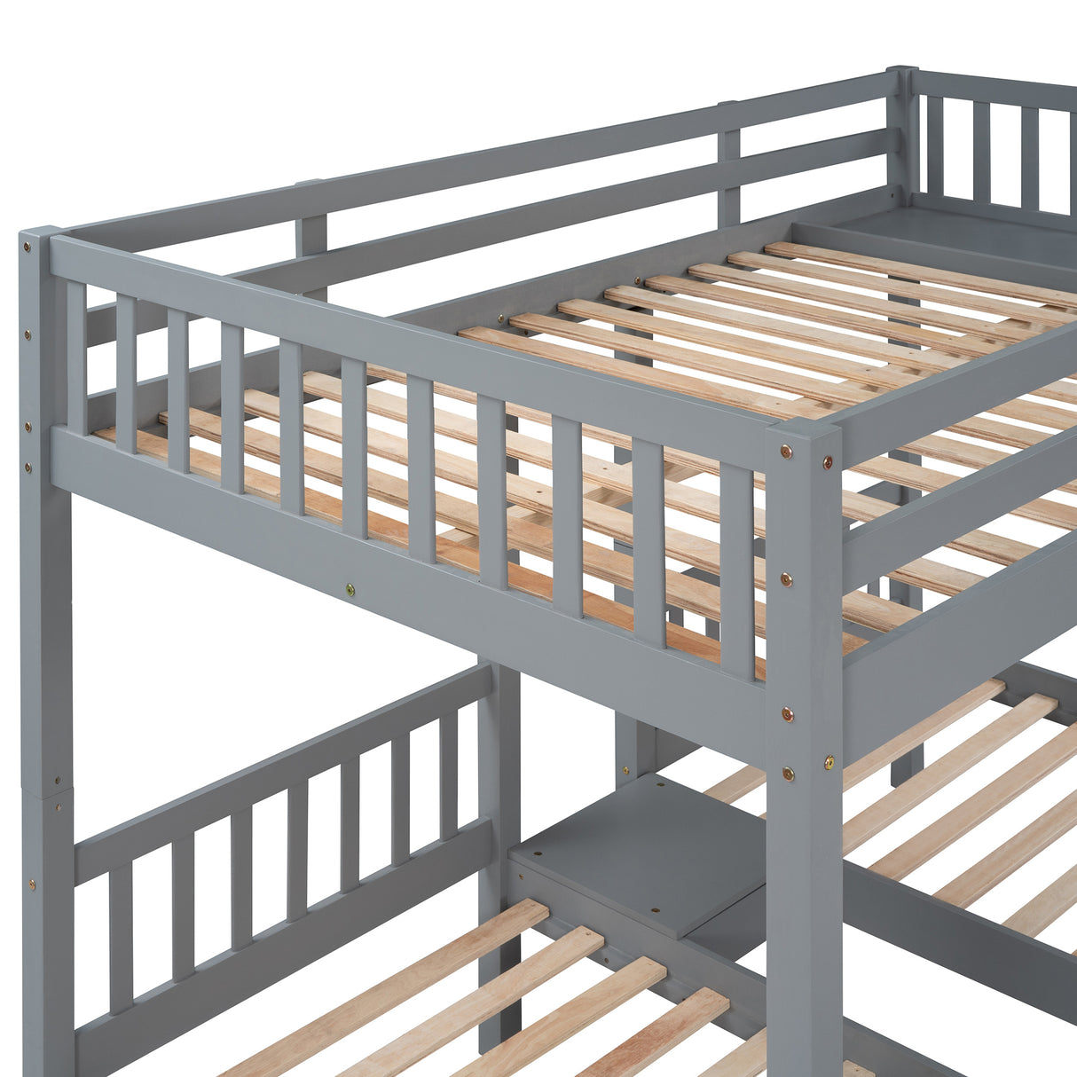 Full Over Twin & Twin Bunk Bed, Wood Triple Bunk Bed with Drawers and Guardrails, Gray (OLD SKU: LP000143AAE) - Home Elegance USA