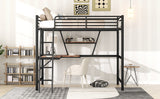 Full Size Loft Metal&MDF Bed with Desk and Shelf, Black