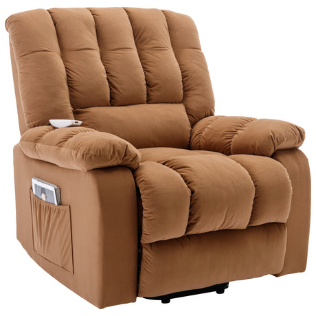 Massage Recliner Chair Electric Power Lift Recliner Chairs with Heat, Vibration, Side Pocket for Living Room, Bedroom, Light Brown Home Elegance USA