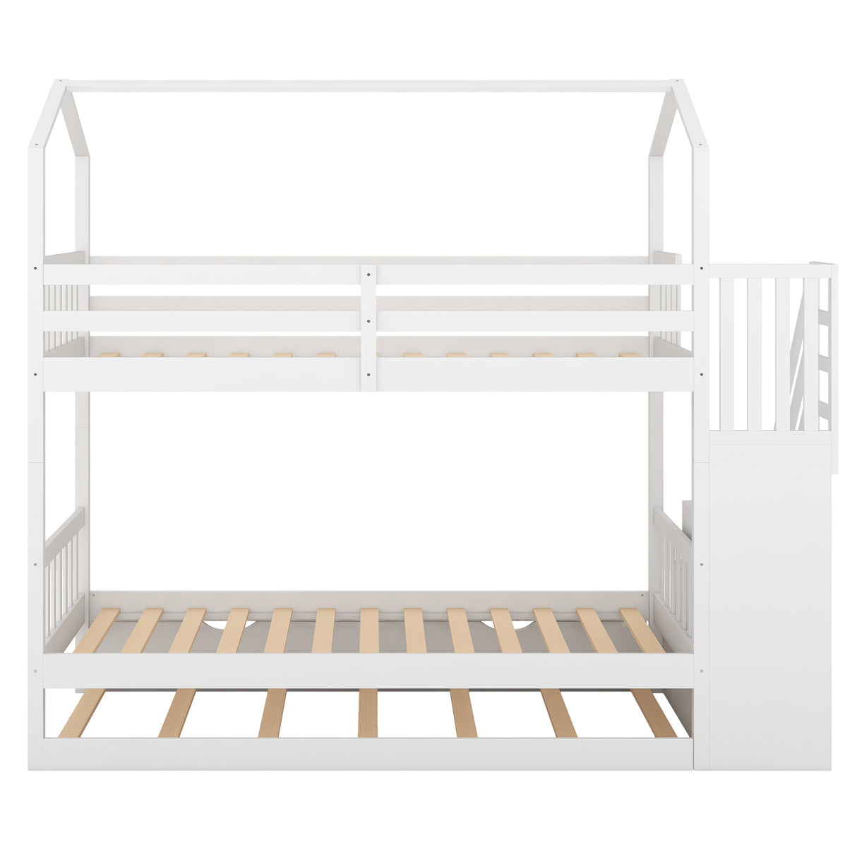 Multifunctional Twin over Twin House Bunk Bed with Staircase and Storage Space,White - Home Elegance USA