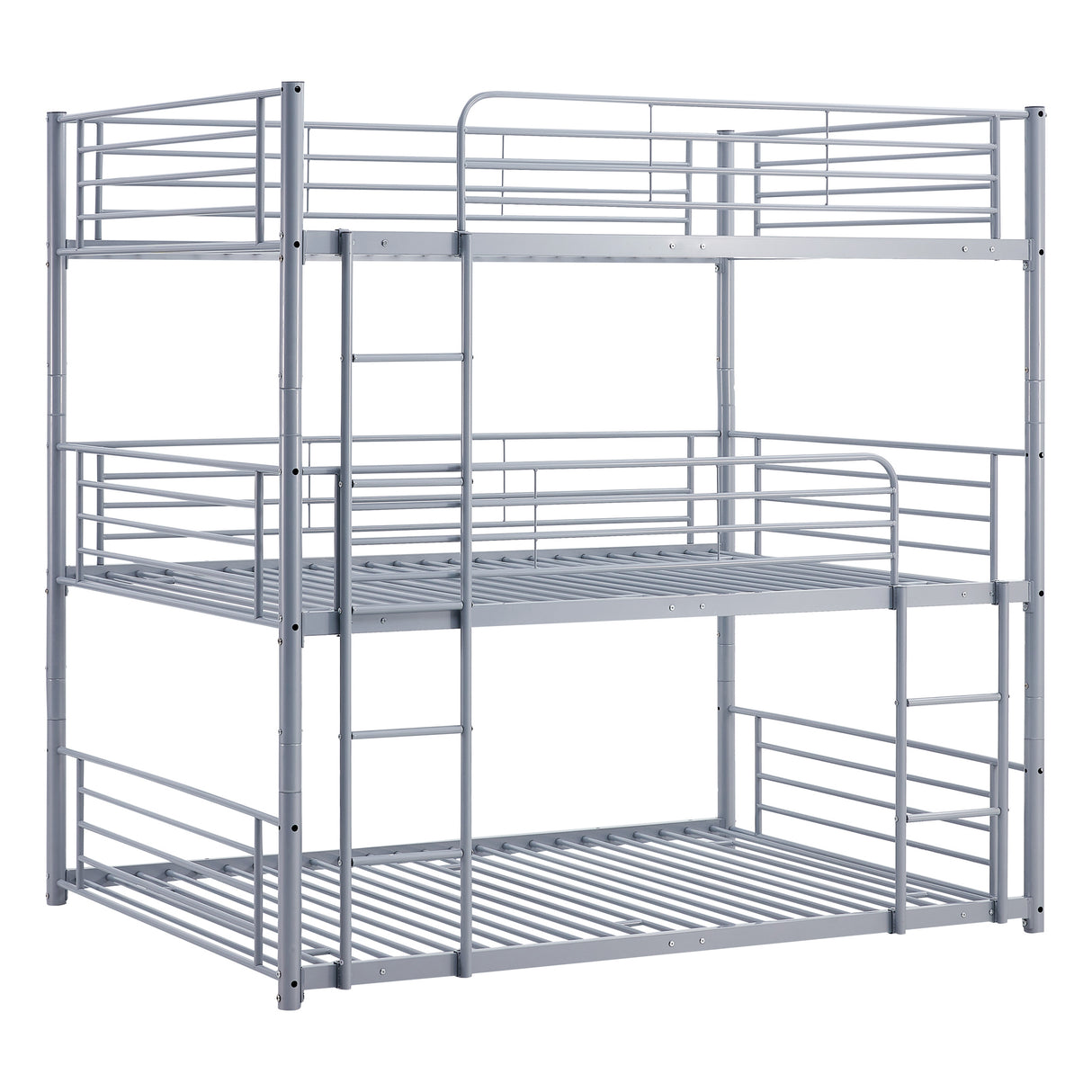 Full-Full-Full Metal  Triple Bed  with Built-in Ladder, Divided into Three Separate Beds,Gray - Home Elegance USA