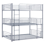 Full-Full-Full Metal  Triple Bed  with Built-in Ladder, Divided into Three Separate Beds,Gray - Home Elegance USA