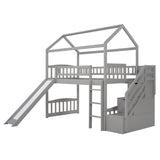 Twin Loft Bed with Two Drawers and Slide, House Bed with Slide,Gray (OLD SKU:LP000030AAE) - Home Elegance USA