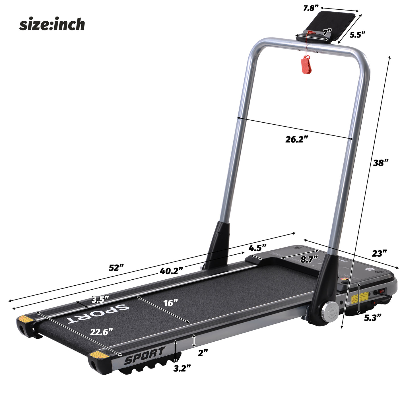 2.5HP Horizontally Foldable Electric Treadmill Motorized Running Machine ,Silver