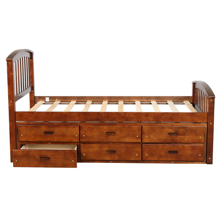 Orisfur. Twin Size Platform Storage Bed Solid Wood Bed with 6 Drawers - Home Elegance USA