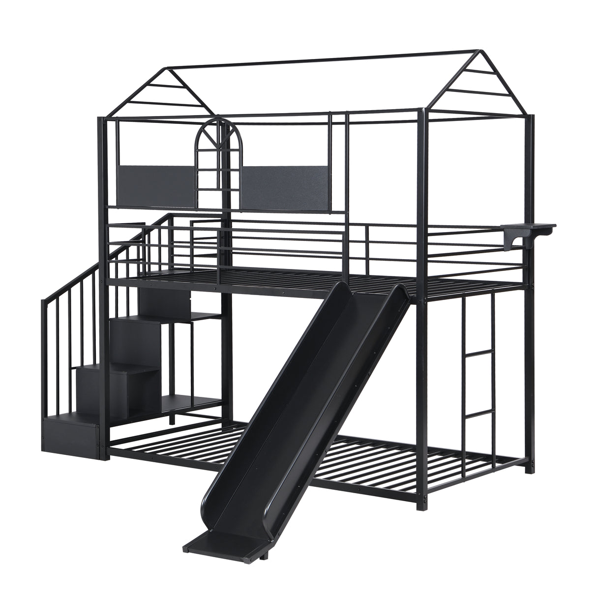 Metal bunk bed with slide and steps - Home Elegance USA