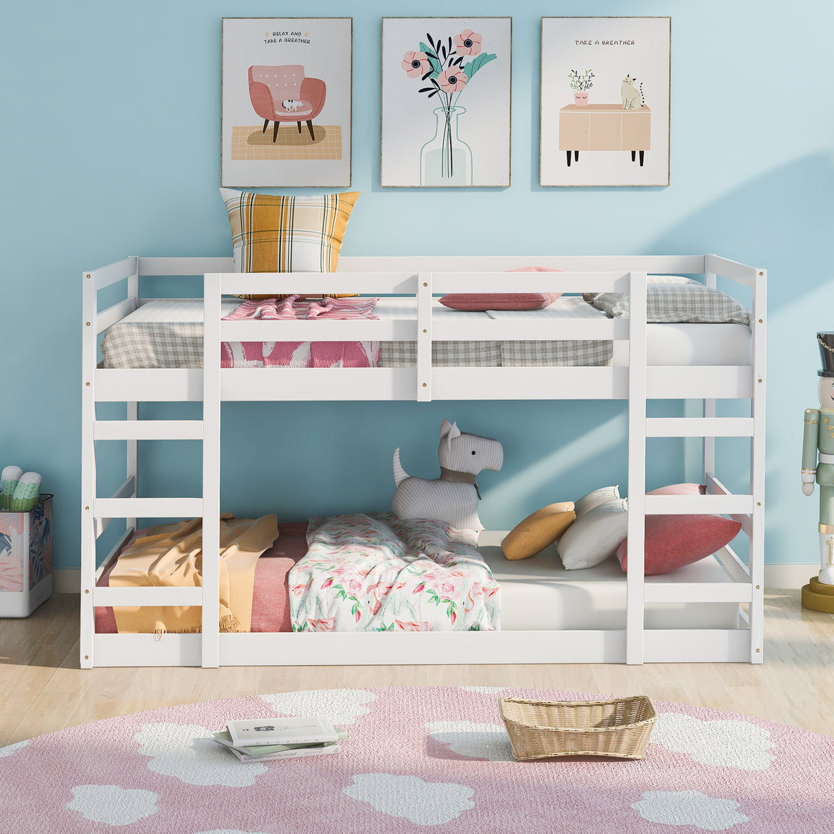 Twin Over Twin Bunk Bed with Ladder, White（OLD SKU：WF282787AAK） - Home Elegance USA