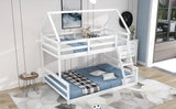 Twin over Full House Bunk Bed with Built-in Ladder,White - Home Elegance USA