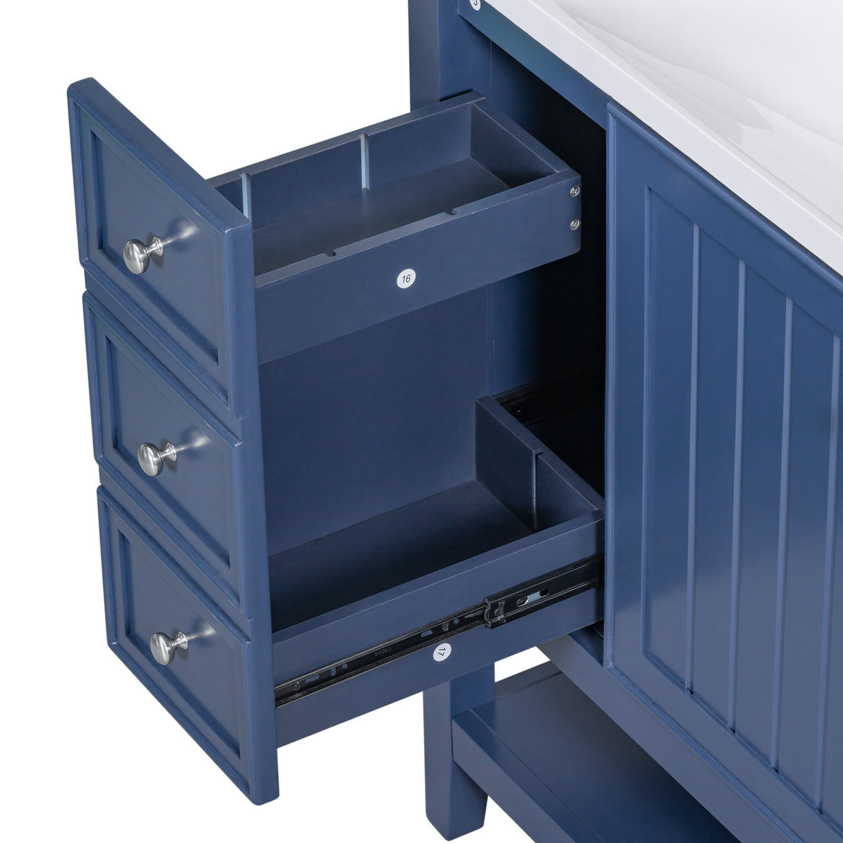 36" Bathroom Vanity with Sink Combo, One Cabinet and Three Drawers, Solid Wood and MDF Board, Blue