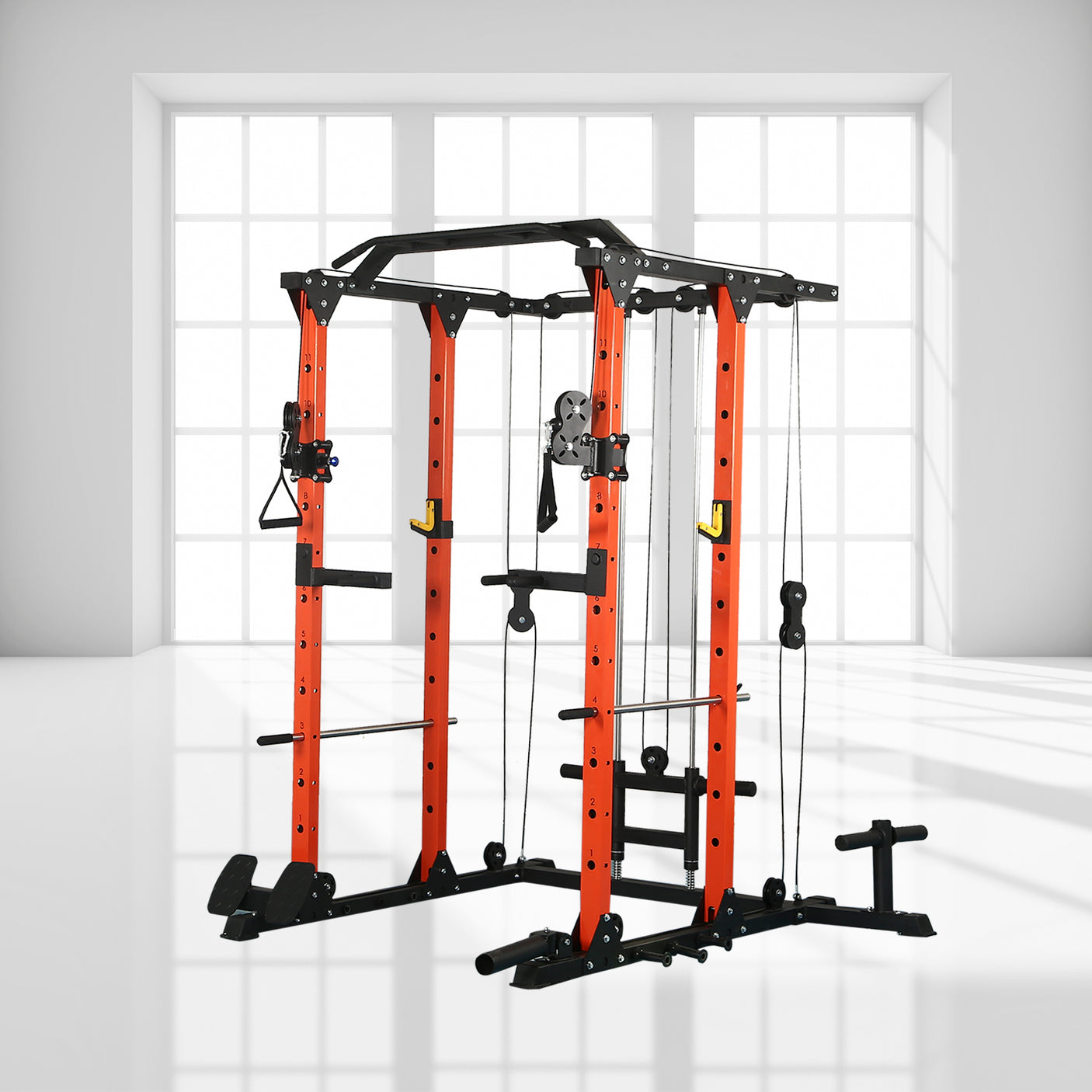 Power cage with LAT PullDown and Weight Storage Rack Optional Weight Bench, 1400 lb Capacity Power Rack for Home and Garage Gyms, Multiple Accessory Squat Racks for Full Body Workouts