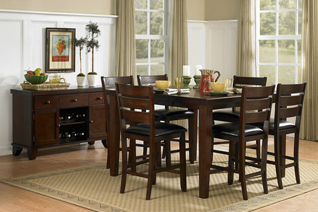 Contemporary Dining 7pc Set Counter Height Table w Self-Storing Extension Leaf and 6x Counter Height Chairs Dark Oak Finish Dining Room Furniture - Home Elegance USA