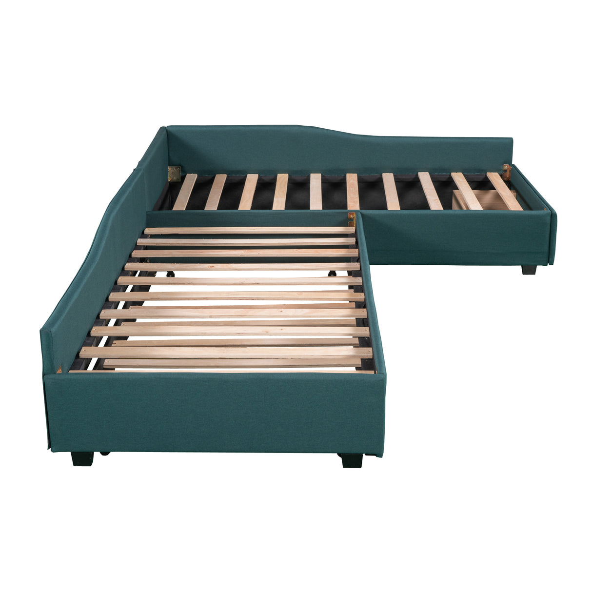 Upholstered Double Twin Size Daybed with Trundle and Drawer, Green