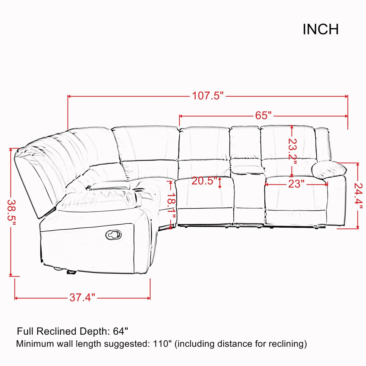 Sectional Manual Reclining Sofa GREY PU（W223S00029、W223S00070。Size difference, See Details in page.） - Home Elegance USA