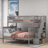 Twin over Full Stairway Bunk Bed with Storage, Gray - Home Elegance USA